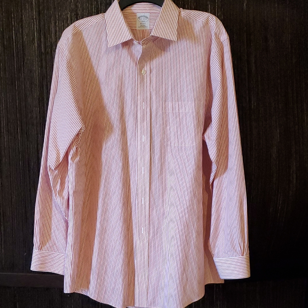 Brooks Brothers Men's Red and White Striped Dress Shirt